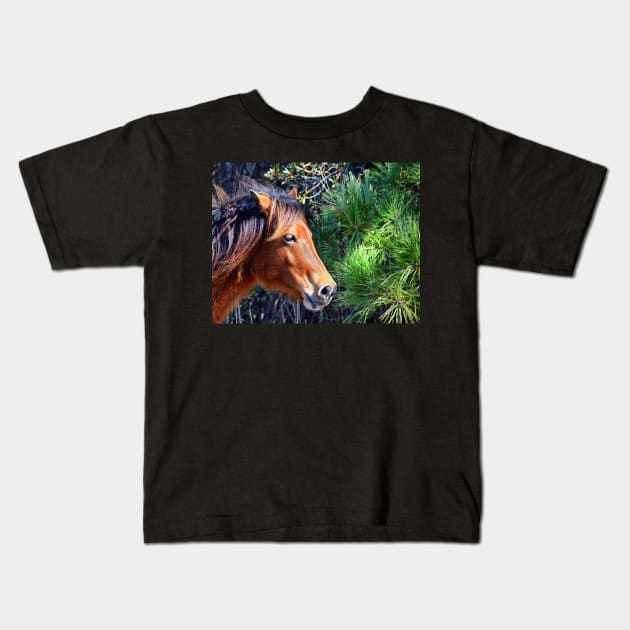 Assateague Pony Enjoying a Splash of Sunshine Kids T-Shirt by Swartwout